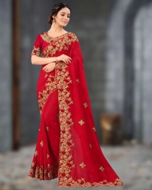 এক্সক্লুসিভ ওয়েটলেস জর্জেট এমব্রয়ডারি করা শাড়ি