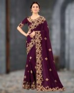 এক্সক্লুসিভ ওয়েটলেস জর্জেট এমব্রয়ডারি করা শাড়ি