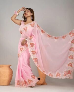 সফট জর্জেট ফেব্রিকের এক্সক্লুসিভ এমব্রয়ডারি পার্টি শাড়ি